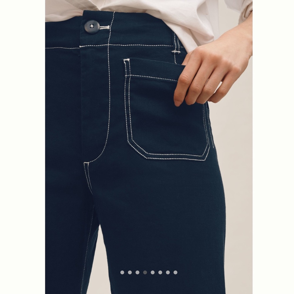The Colette Contrast-Stitch Linen Crop Wide-Leg Pants by Maeve
